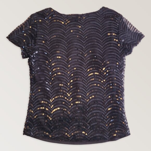 SUZY Black Sequins Party Blouse, Christmas T-Shirt Top, Size XS - Picture 2 of 7